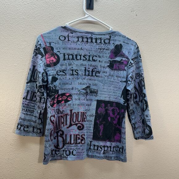 Y2k Glima Top Graphic Print Womens S Baby Tee V Neck Saint Louis Blues Music - Picture 4 of 8